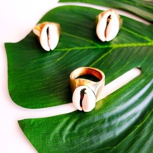 Solid Brass Cowrie Shell Ring, Sea Shell R…